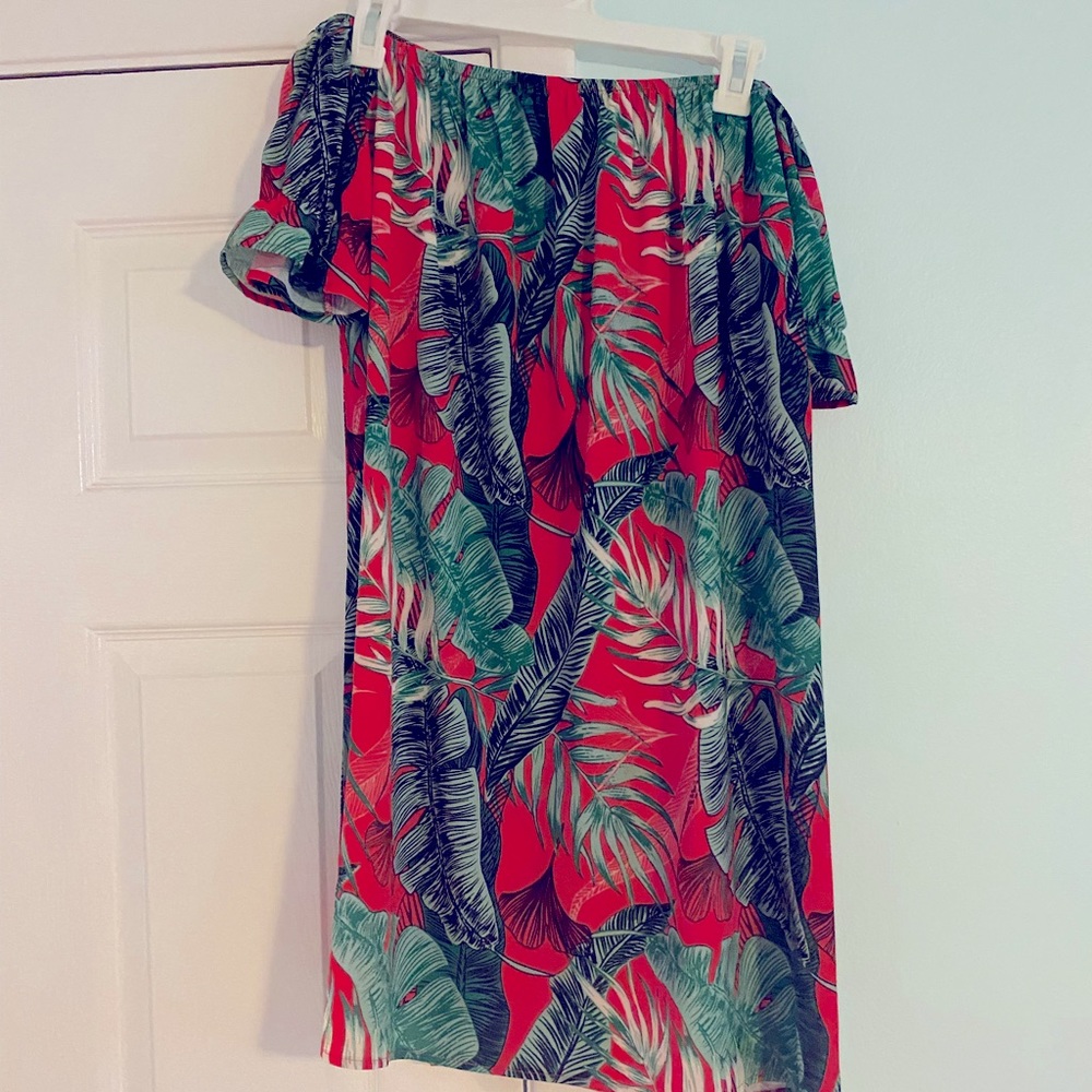 Tropical palm strapless dress